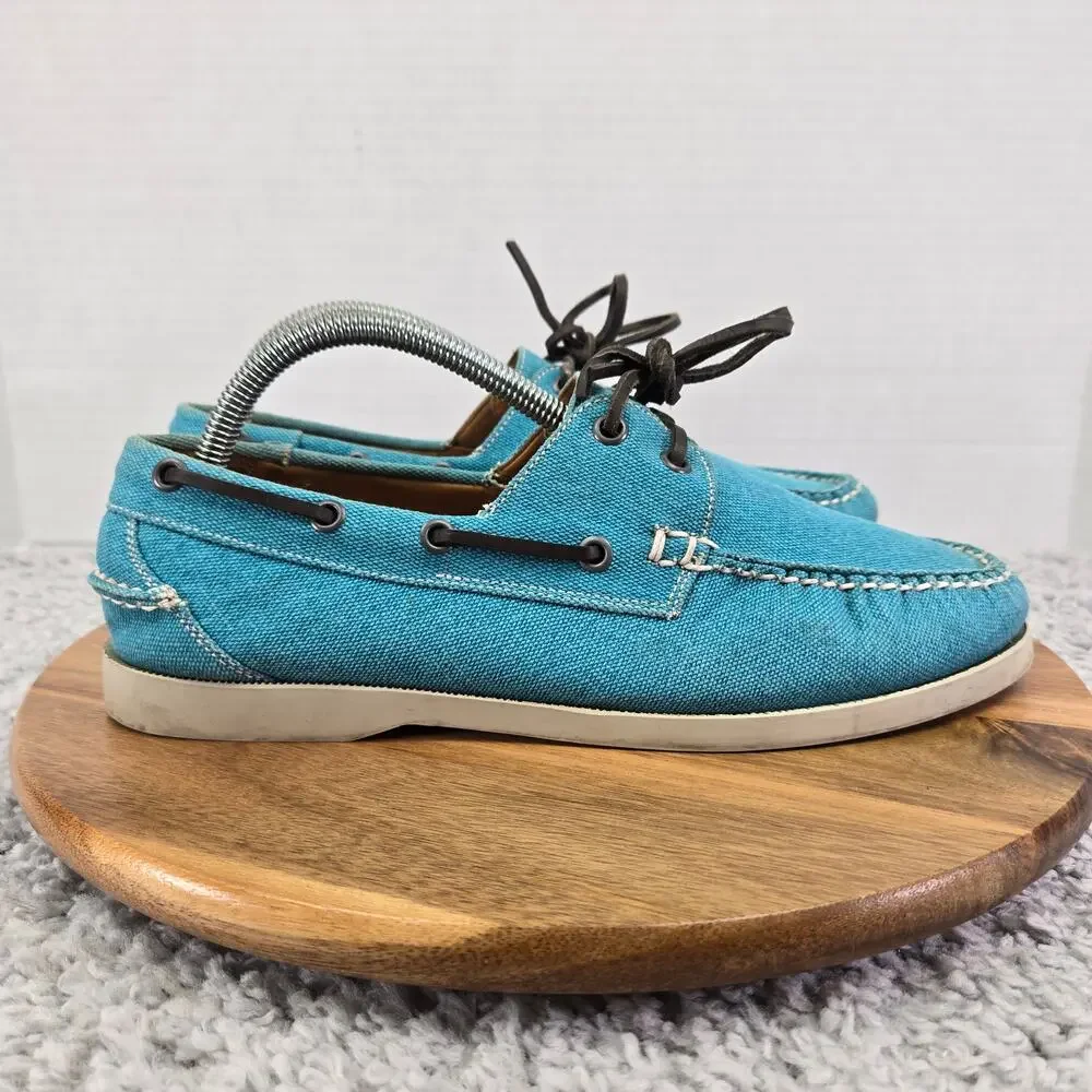 Peter Millar Mens 9M Light Blue Canvas Casual Lifestyle Daily Loafer Boat Shoe